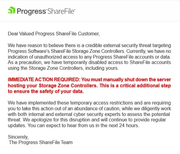 Progress alerta a clientes de ShareFile por amenaza crítica en servidores
