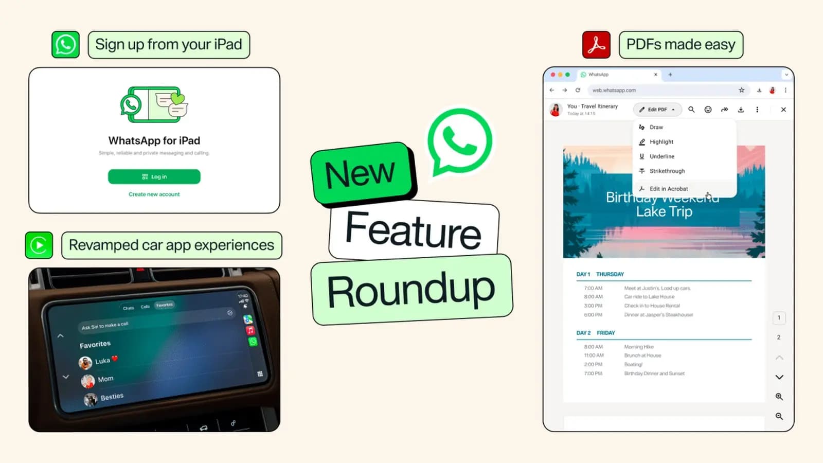 WhatsApp mejora Apple CarPlay, Android Auto y añade registro en iPad